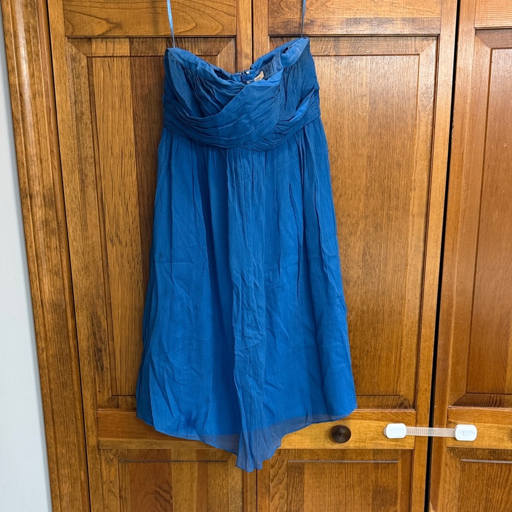 J. Crew Strapless Royal Blue Chiffon Dress
